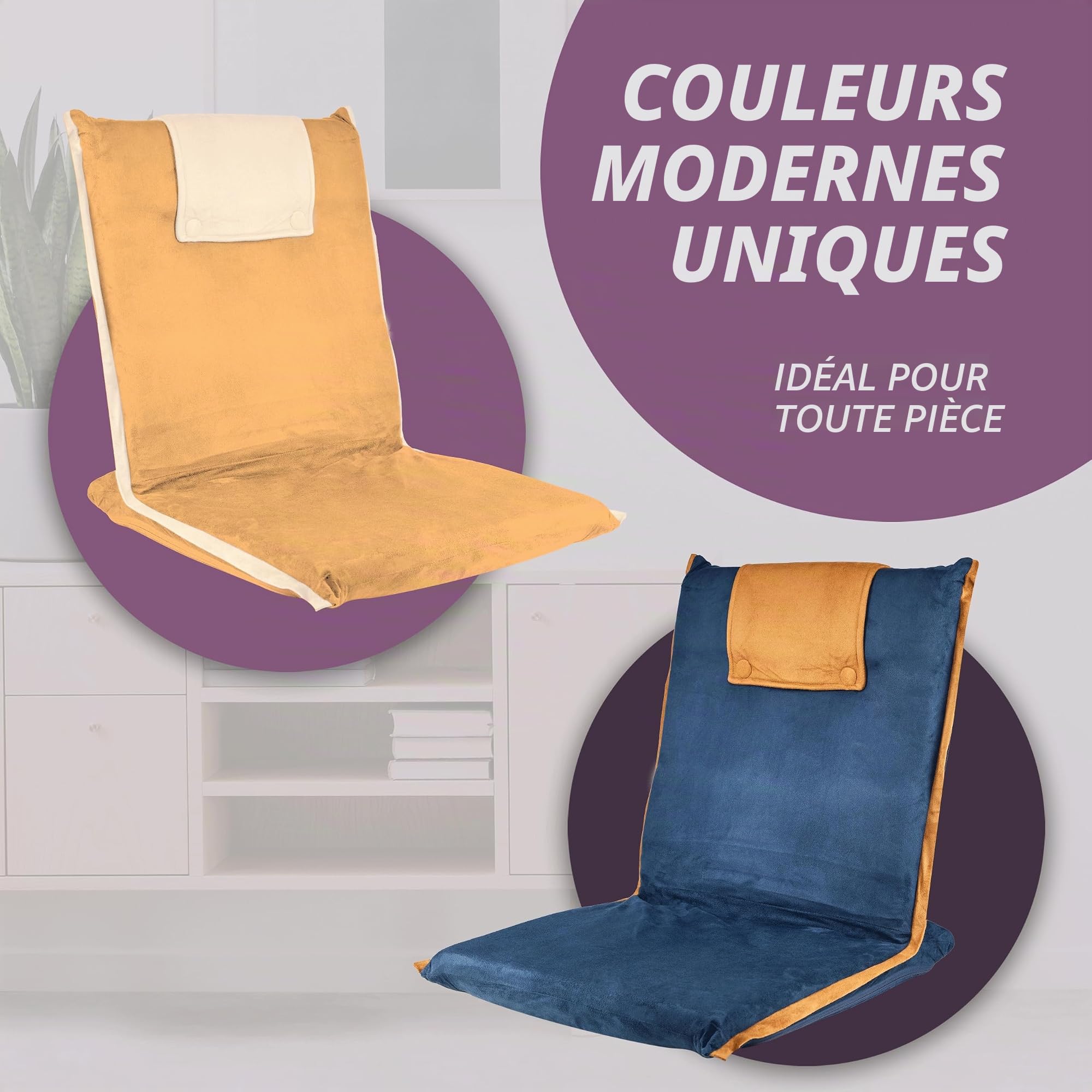 bonVIVO Easy III - Chaise de méditation rembourrée - Poignée intégrée, Dossier réglable, Chaise Pliable Polyvalente, Chaise de Sol pour Yoga, Maison, Bureau, extérieur, Chaise de Plage Confortable