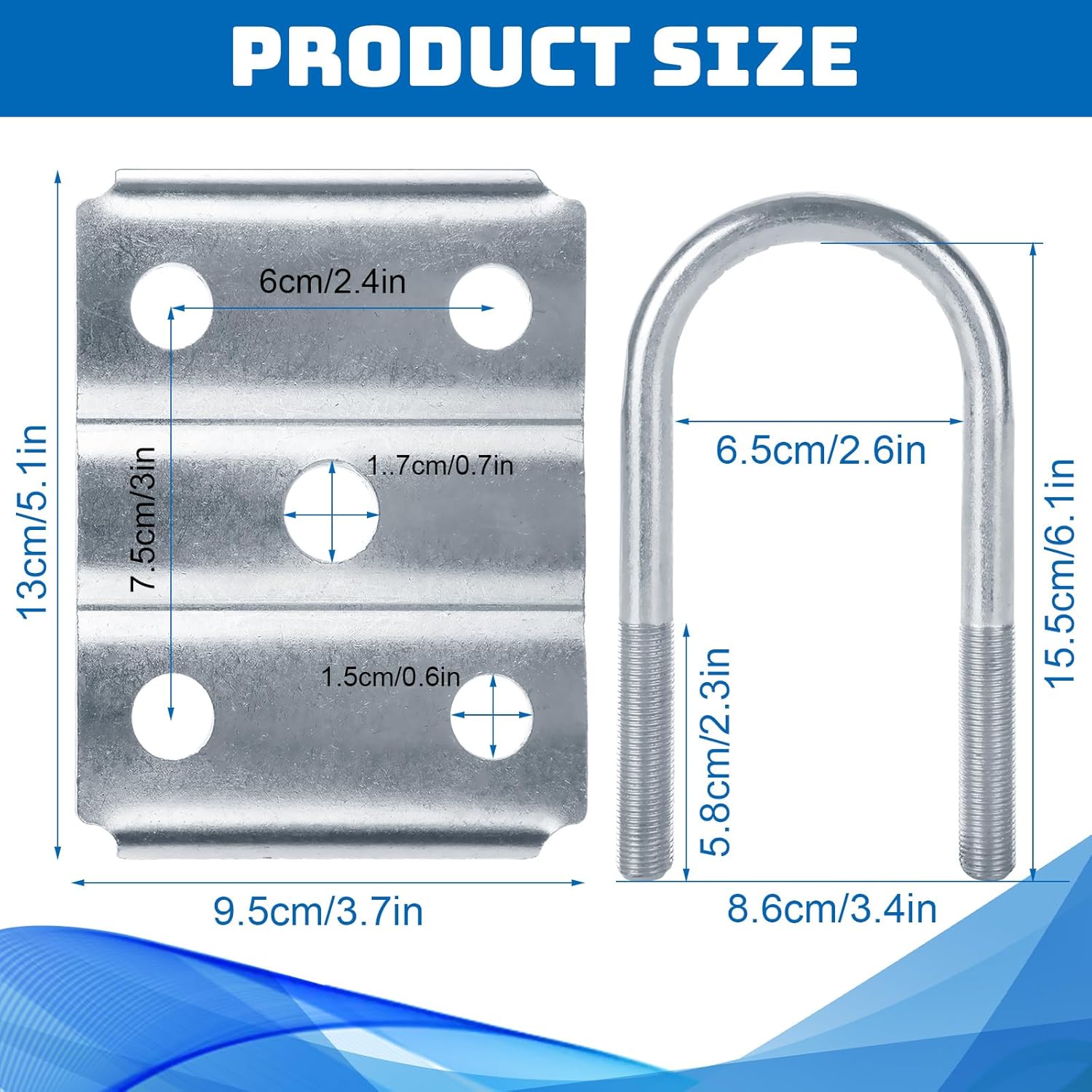 2 Set Trailer U Bolt Kits for 3500-7000lbs - Trailer Axle U Bolt Leaf Spring U Bolts Kit - 2 3/8" Round Trailer Axle, 6 1/4" Long, 1/2” Diameter, 2.3" Thread Pitch for 1 3/4" Spring