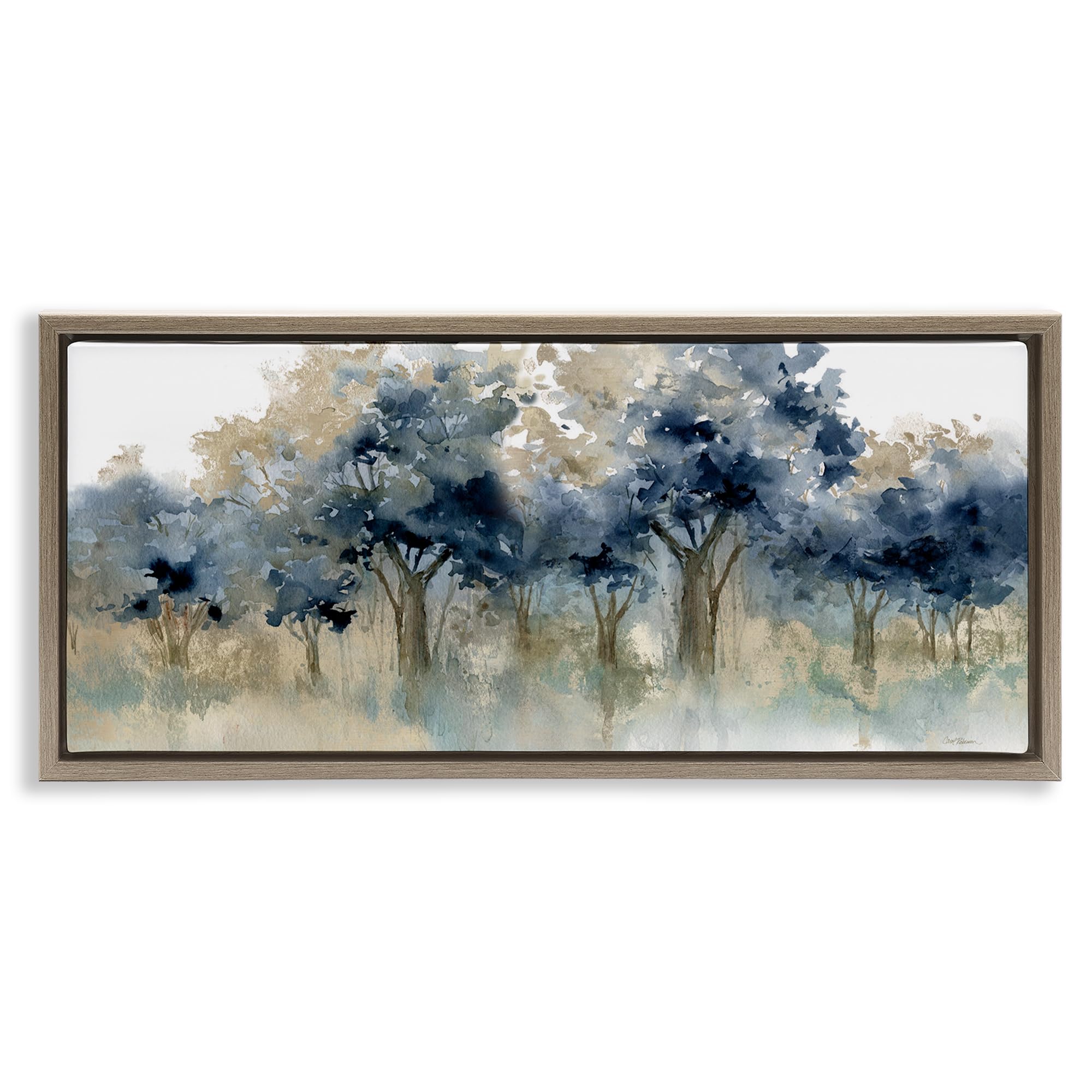 'Indigo Woodland Watercolor Study'| Floating Frame Canvas Art