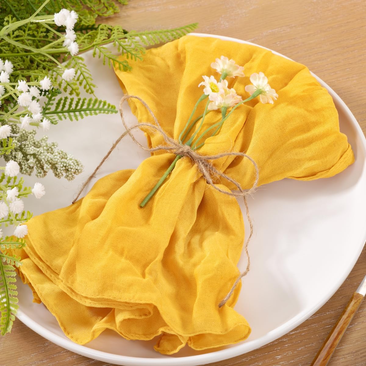 60pcs Gold Fall Cheesecloth Napkins Washable Boho Rustic Gauze Table Cloth Napkins Bulk 21x21 Inches for Wedding Party Bridal Baby Shower Birthday Table Decor