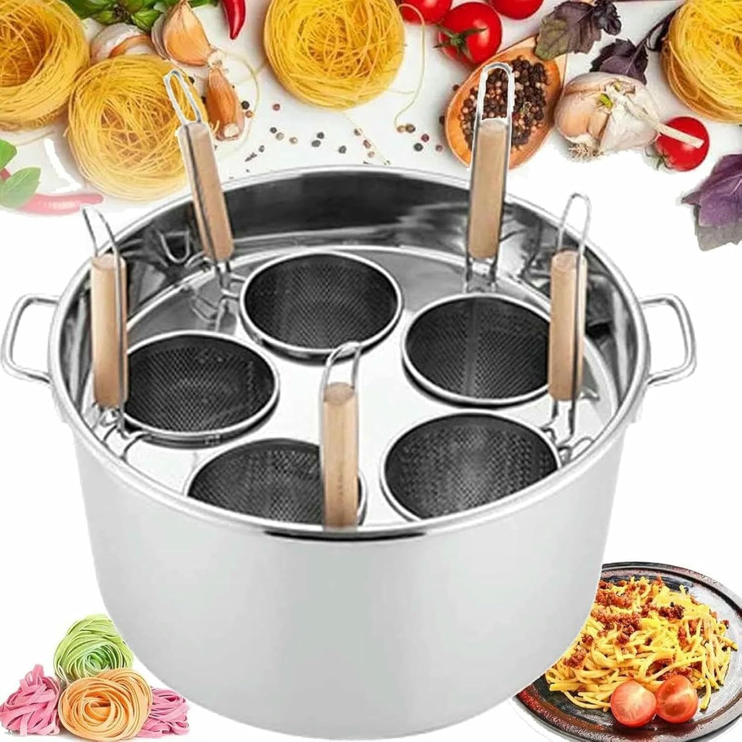 Commercial Noodle Boiler - Multi-Functional Cooking Pot Set with Divider and Colander Strainer for Pasta Cooking-