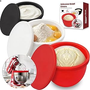 Silicone Bowl Liners for KitchenAid 5 Qt Tilt-Head Mixer, 3 Pack with Lids, Non-Stick and Effortless Cleanup, Easy to Store, Dishwasher Microwave Safe Kitchen Aid Accessories and Attachments