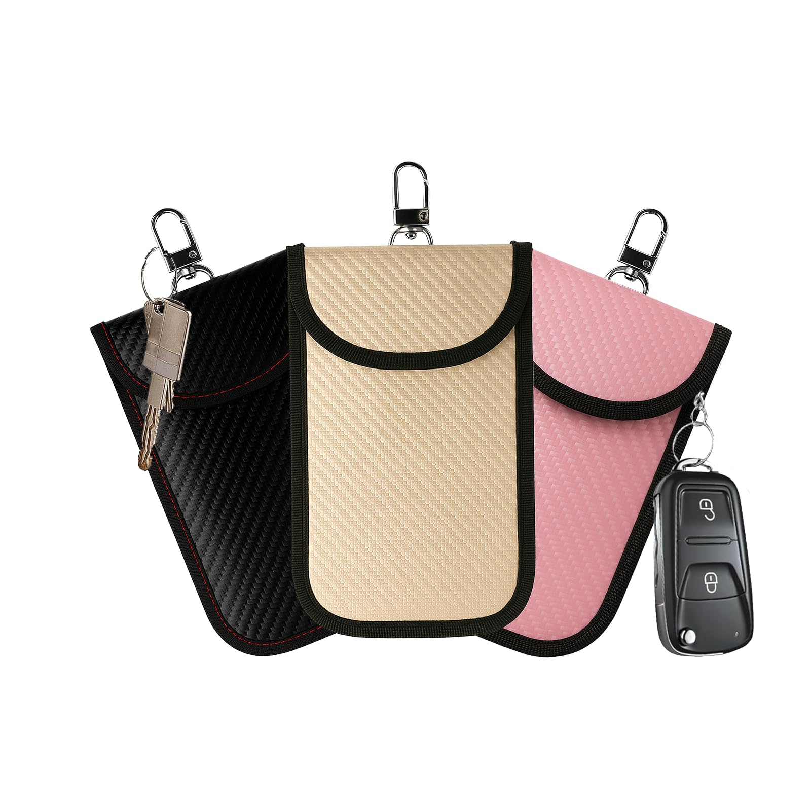 3 Pack Faraday Pouch For Car Keys, Rfid Signal Blocking Bag, Anti-Theft Key Fob Protector for Vehicle Security (Pink, Gold & Black)