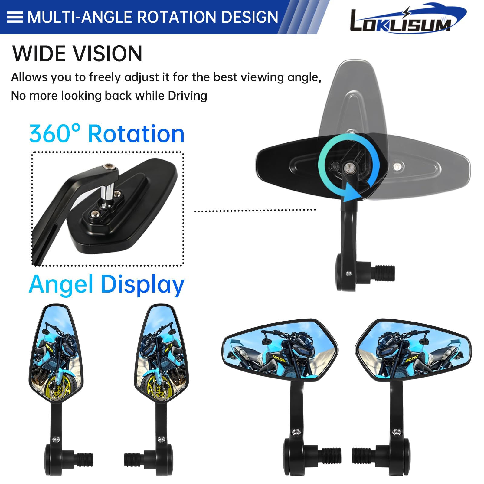 Rétroviseur de Moto Aluminium Rétroviseu Embout de Guidon Moto Latéraux Miroirs Arrière Compatible avec Yamaha MT03 MT07 MT09 MT10 MT15 MT125 FZ1/FZS1000 FZ6 FZ6R XJ6 TMAX530 TMAX500 (Blanc)