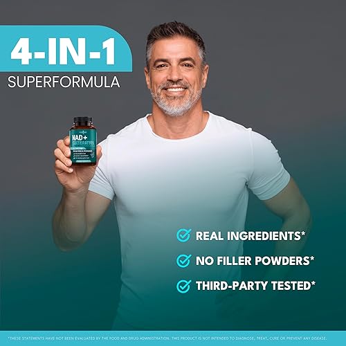 Miniatura 6 de Complejo de suplementos NAD+ - NAD+ 300 mg con astaxantina, urolitina A, resveratrol, CoQ10 y mezcla de antioxidantes - Energía celular, apoyo