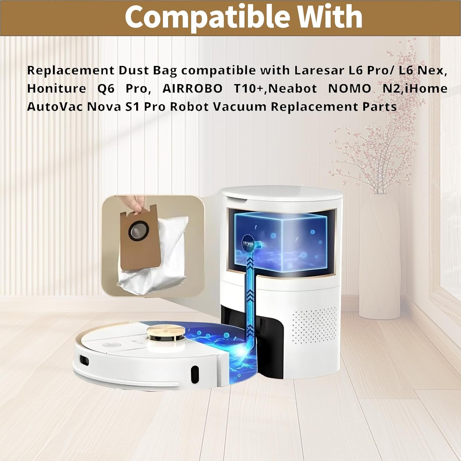9-Pack Replacement Dust Bags compatible with Laresar L6 Pro/L6 Nex, Honiture Q6 Pro, AIRROBO T10+, Neabot NOMO N2, iHome AutoVac Nova S1 Pro Robot Vacuum