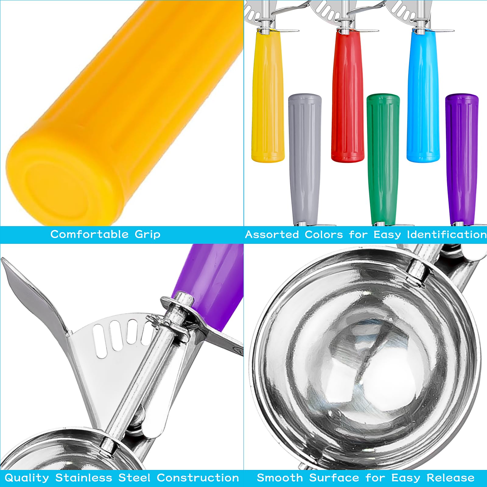6 palette per gelato con rilascio a grilletto, set di palette per frutta di