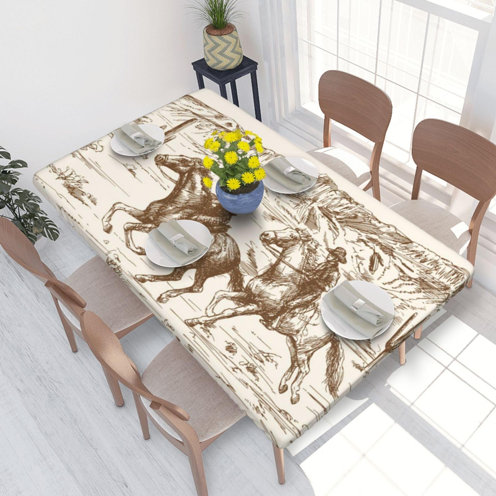 BNVSADC West Desert with Cowboys Riding Horses Printed 4FT Tablecloth 122x76 CM Polyester Kitchen Water Resistant Table Cloth Dining Table Decoration Table Covers