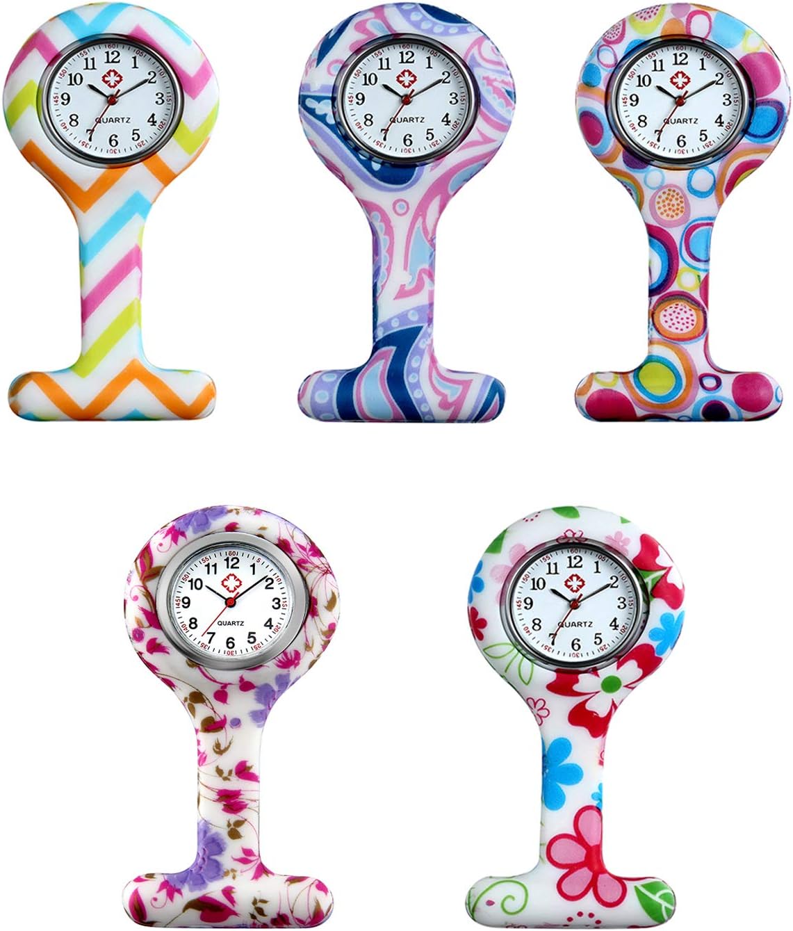 Lancardo Silicon Nurses Lapel Pin-on Brooch Fob Watch (12 Designs Pattern Print)
