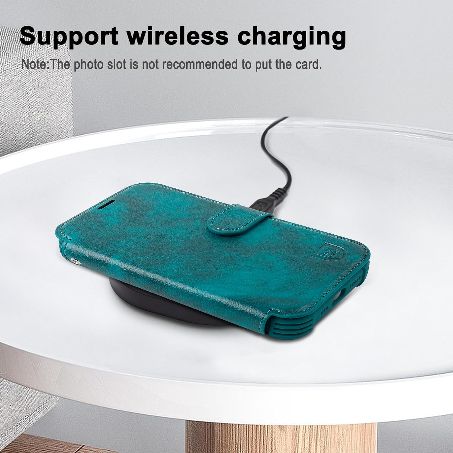 VANAVAGY Compatible for iPhone 15 Wallet Case, PU Leather Flip Cover with Wrist Strap RFID Blocking Card Holder for Wireless Charging,[Screen Protector & Camera Cover],Midnight Green