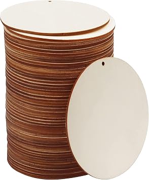 FSWCCK 100 PCS 4 Inch Wood Circles for Crafts Round Blank Discs with Holes, Unfinished Wooden Cutouts for DIY, Painting, Staining, Coasters,Laser Engraving Sign Blanks, Ornament 4inch-100 Pack