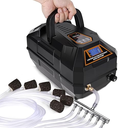 hygger Rechargeable Aquarium Pond Air Pump, Powerful Quiet Commercial Tank Air Pump with Hose Air Stone Check Valve Adjustable Flow Diverter Valve for Fishing Yacht/Power Outages/Hydroponic