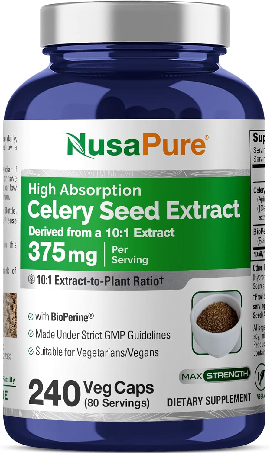 NusaPure Celery Seed Capsules, 375 mg, 240 Veg Capsules (Non-GMO, Vegan)