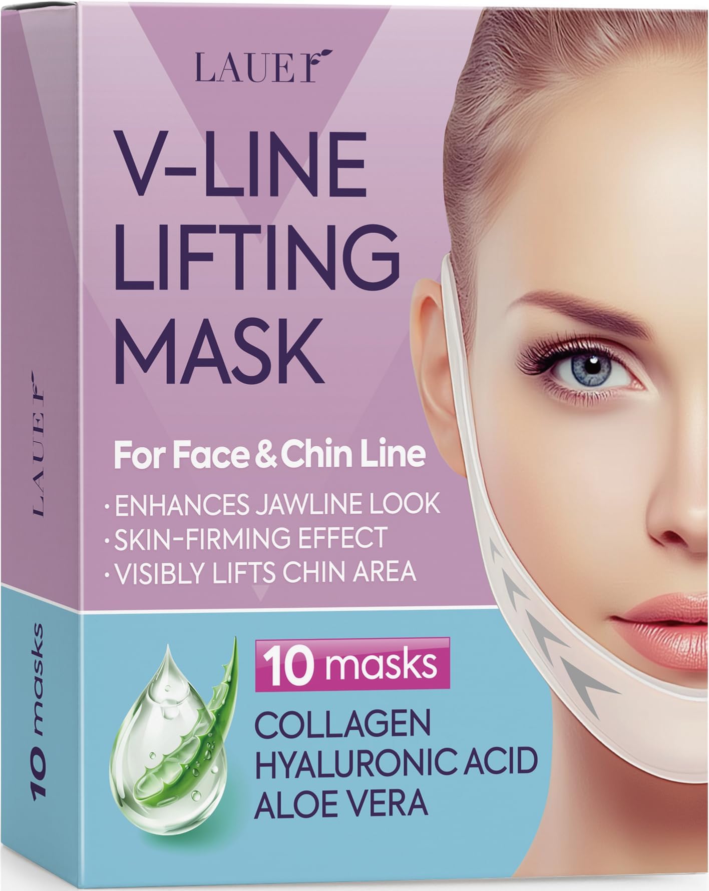 V Shaped Slimming Face Mask V Line Lifting Belt Double Chin Eliminator Neck Lift Tape Face Patch For Firming Tightening Skin Chin Up Slimming Strap Collagen Mask with Hyaluronic Acid Aloe Vera 10pcs