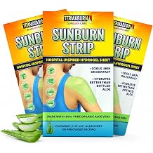 TermaBurn SunBurn Strip 3-Pack Travel-Size Sunburn Relief Patches of Wearable Aloe Hydrogel | Cools on Contact, Soothes Without Sticky Mess | 100% Organic Aloe Vera 3 Sheets, 4 x 8 in each
