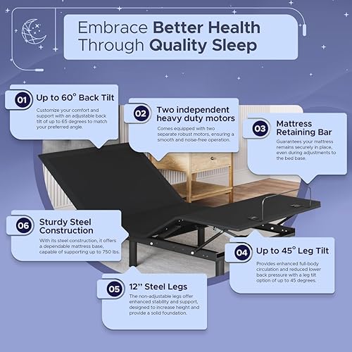 Miniatura 4 de Celestial Sleep Aurora - Base de cama ajustable (solo estructura), montaje fácil, elevación de cabecera y pie, gravedad cero, posiciones de memoria