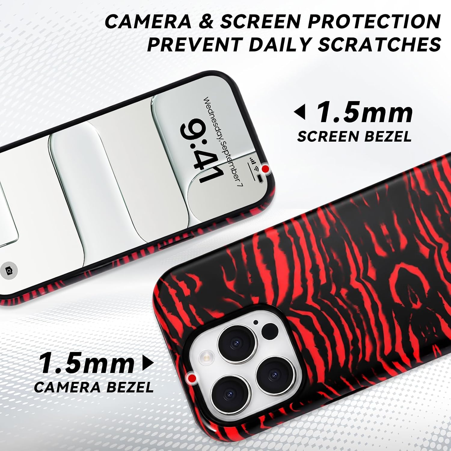 for iPhone 13 Pro Case - Wireless Charging for MagSafe, 2-Layer Design (Hard PC Shell, Soft TPU Lining), Unisex Shockproof Protective Case - Red Tiger Stripe Pattern image 3