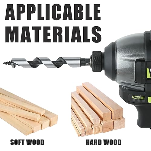 Miniatura 5 de Kit de brocas de taladro de 316 a 716 pulgadas, 5 piezasjuego con vástago hexagonal de 14 pulgadas, longitud de 4 pulgadas para madera blanda y