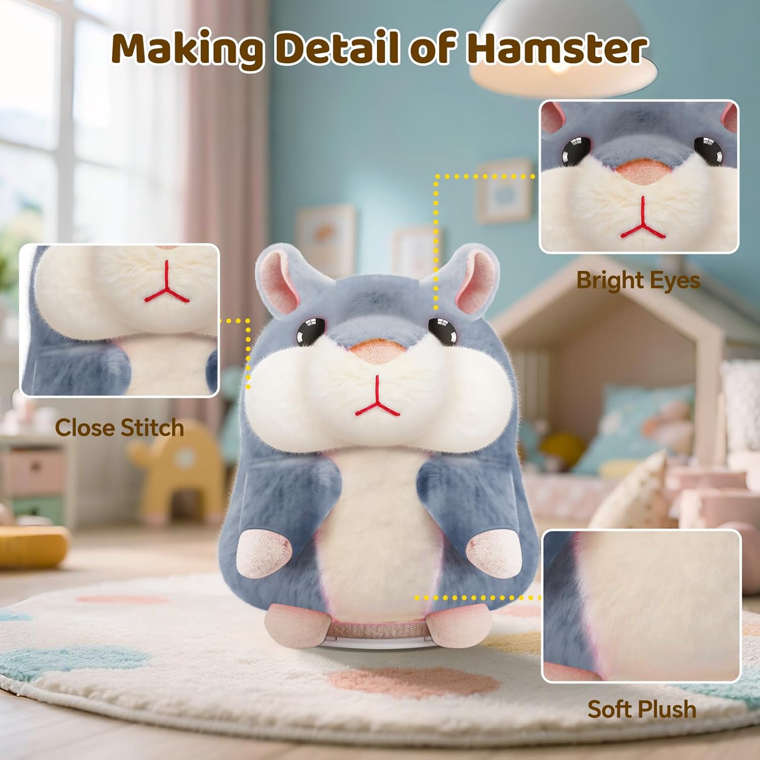 SANJOIN Kids Toddler Toys for Ages 2-4, Talking Hamster Repeats What You Say for Boys Girls, Interactive Plush Repeating Toy Gifts for 2 3 4 5 6 8 Year Old Boy Girl Birthday Gift (Gray)