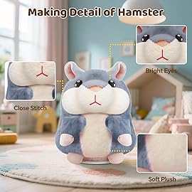SANJOIN Kids Toddler Toys for Ages 2-4, Talking Hamster Repeats What You Say, Interactive Plush Repeating Toy for 2 3 4 5 6 8 Year Old Boy Girl Birthday Gift (Gray)
