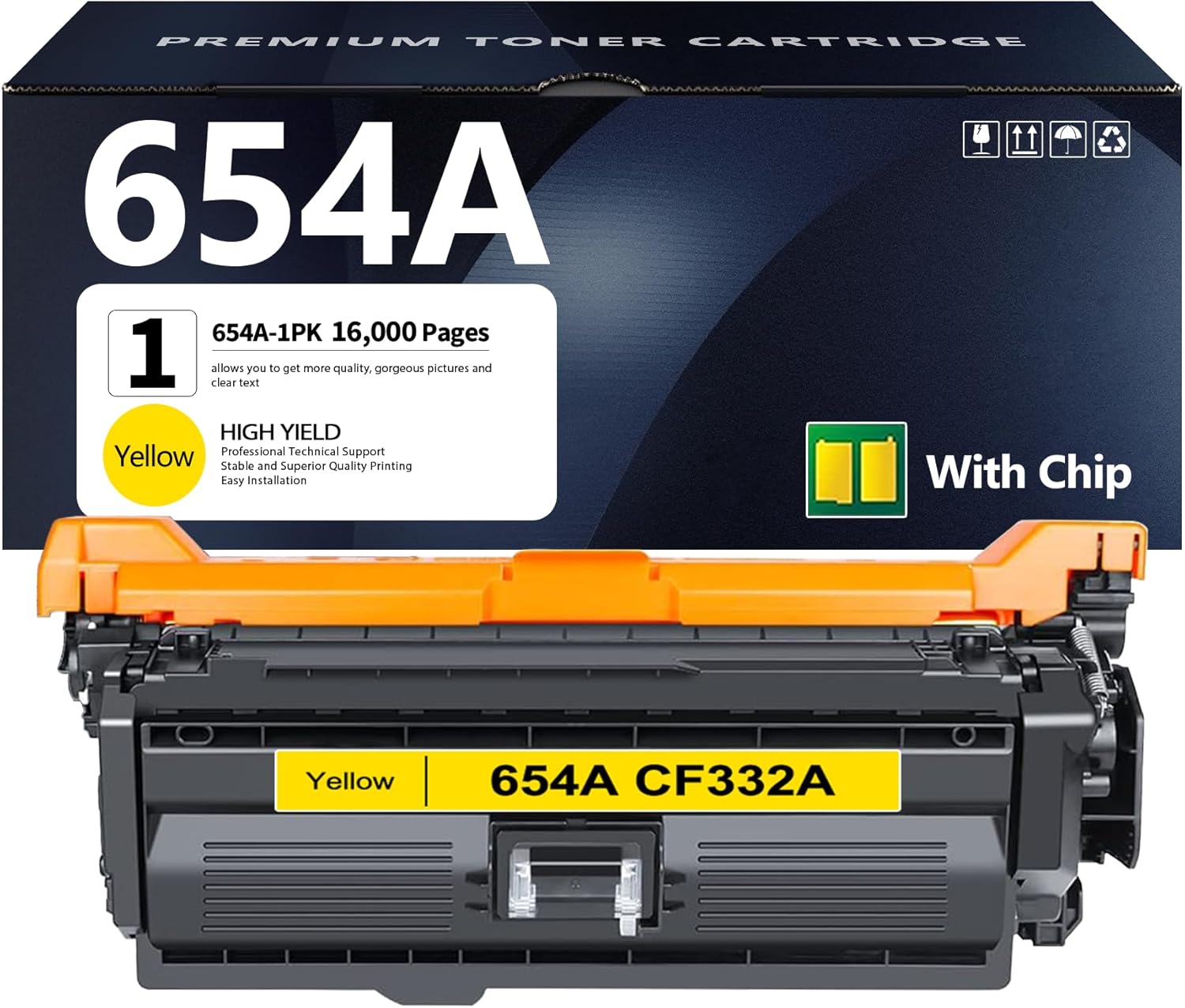 654A Yellow Toner Cartridges 1 Pack High Yield Replacement for HP 654A CF332A Toner Cartridge Color Enterprise M651n M651dn M651xh Printer