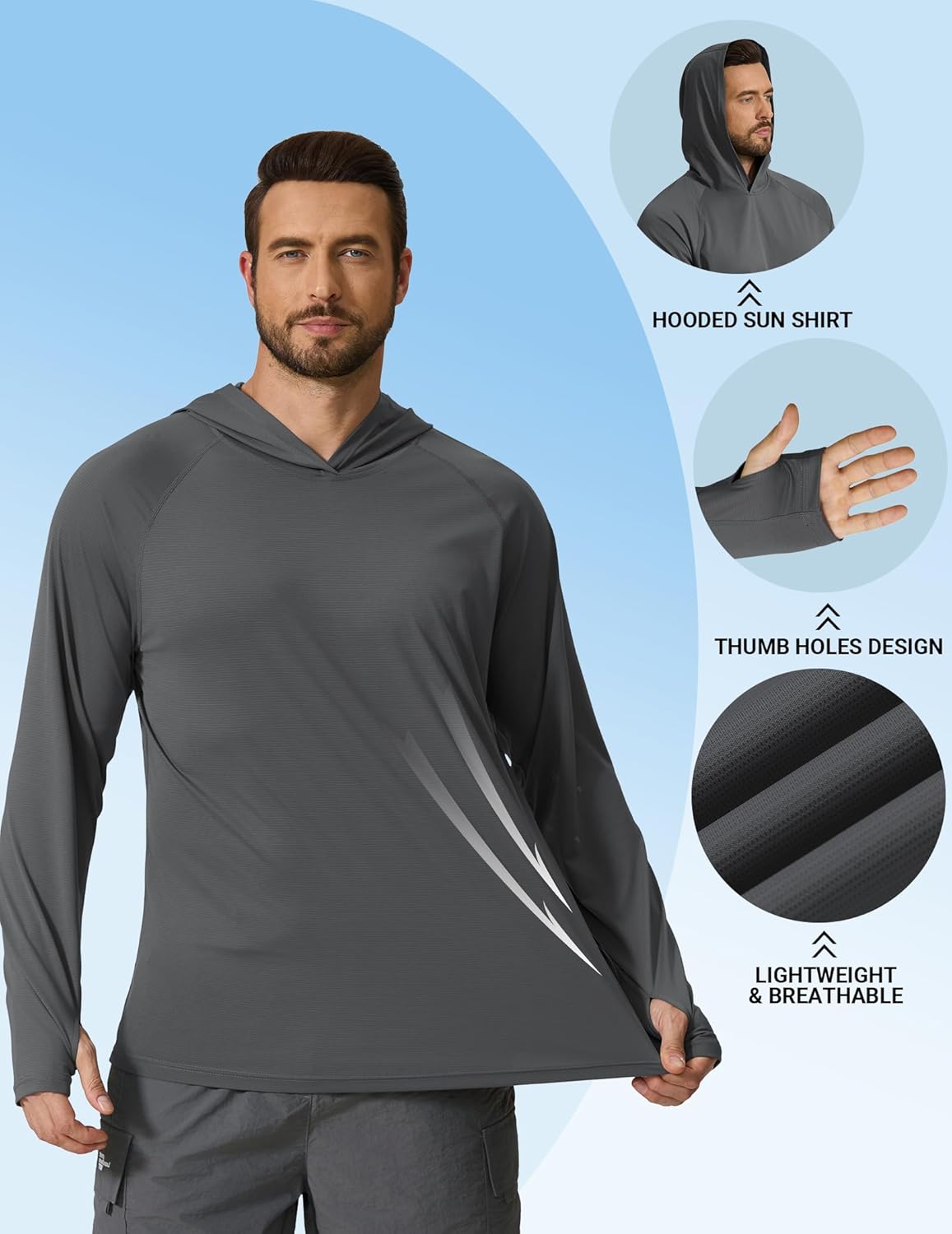 COOFANDY Men's SPF 50+ Sun Shirts Long Sleeve Rash Guard Thin Summer Hoodie Sun Protection Fishing Shirt with Thumbhole - Image 4