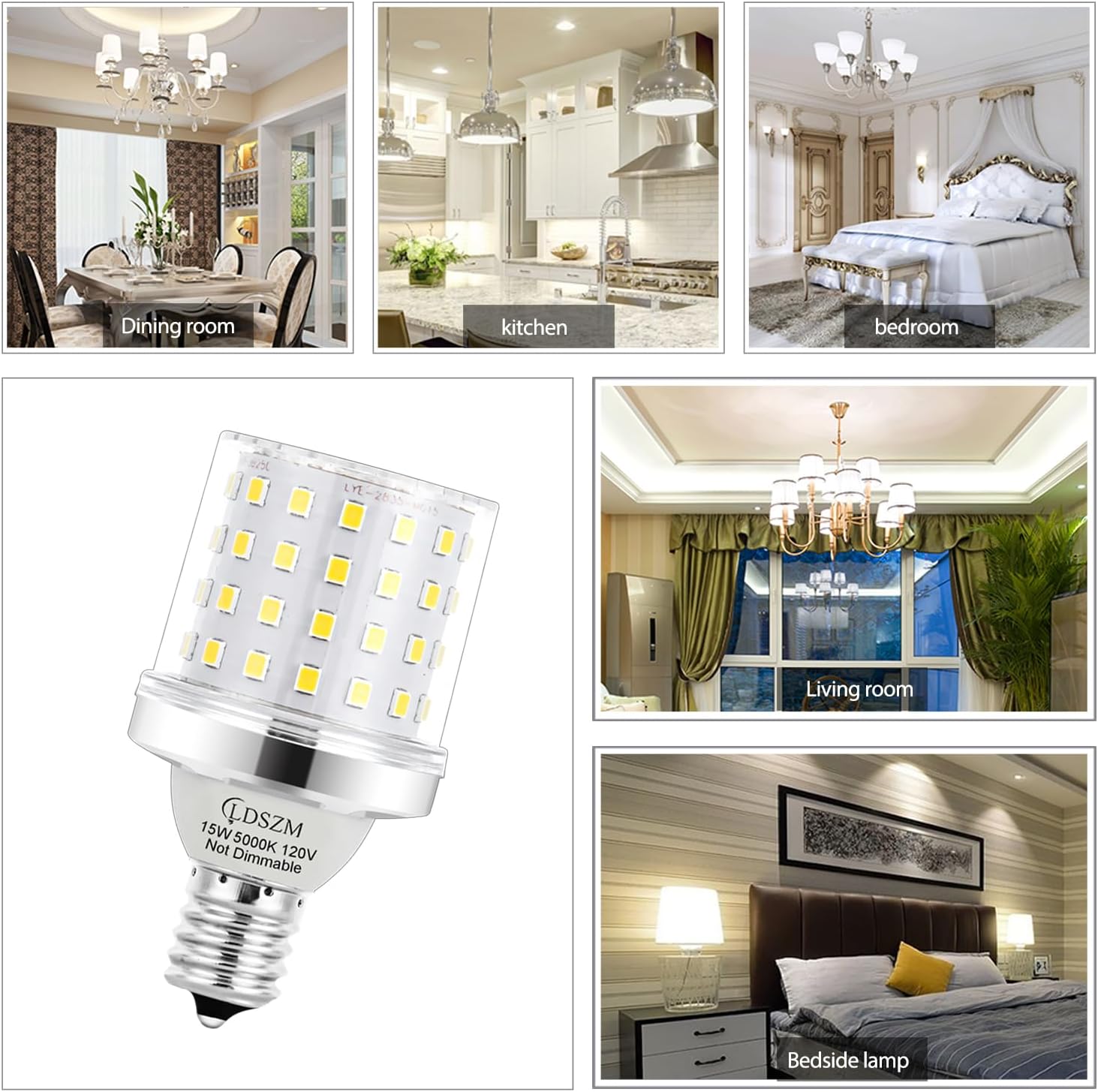 E17 Super Bright LED Bulb,15W Intermediate E17 Base LED G14 Bulbs,120 Watt Equivalent 1200lm 5000K Daylight Ceiling Fan Light Bulbs, Non-Dimmable Chandelier Light Bulb, Pack of 4