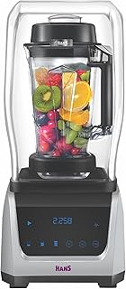 HANS Problend-S® 2500 Watts Sound Enclosure Commercial Blender, Big 2.5 Liter BPA free Jar, Touch Speed and Timer Controls, Heavy Duty Professional Blender, Silver/Black