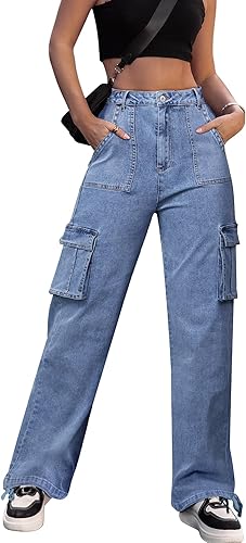 ZMPSIISA Pantalones cargo de cintura alta para mujer, pantalones casuales de pierna ancha, 6 bolsillos, pantalones militares de combate