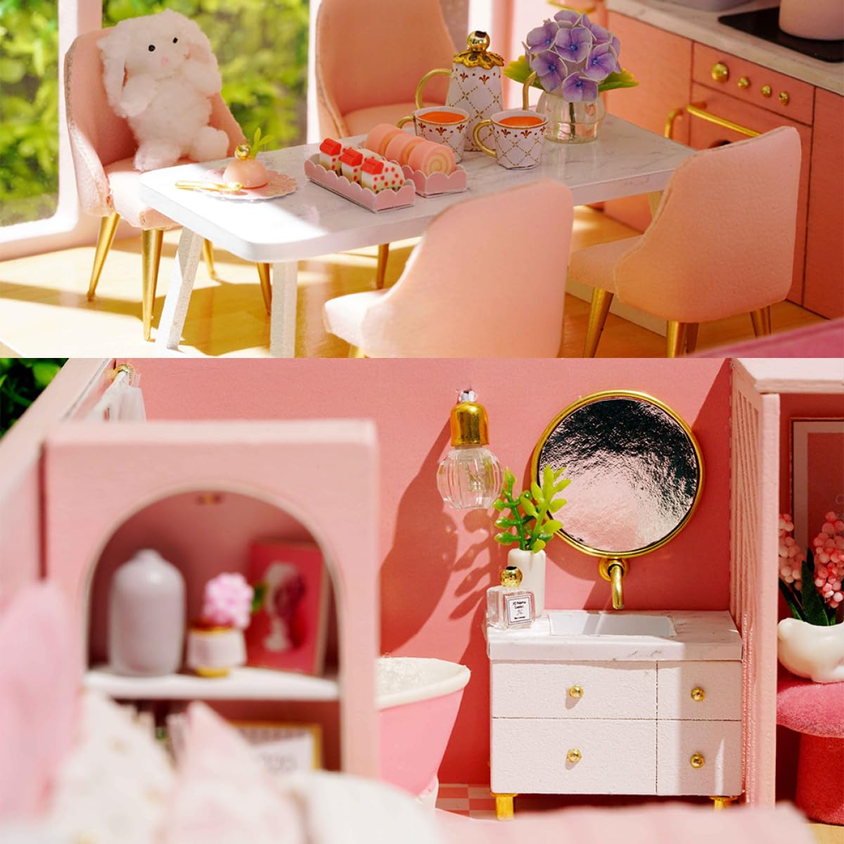 Casa delle Bambole Fai da Te in Legno e Carta Creativa per Ragazzo Ragazza | Gioco Immaginativo, Design Elegante, per Famiglia e Soggiorno, Costruzione Facile da Montare e Semplice