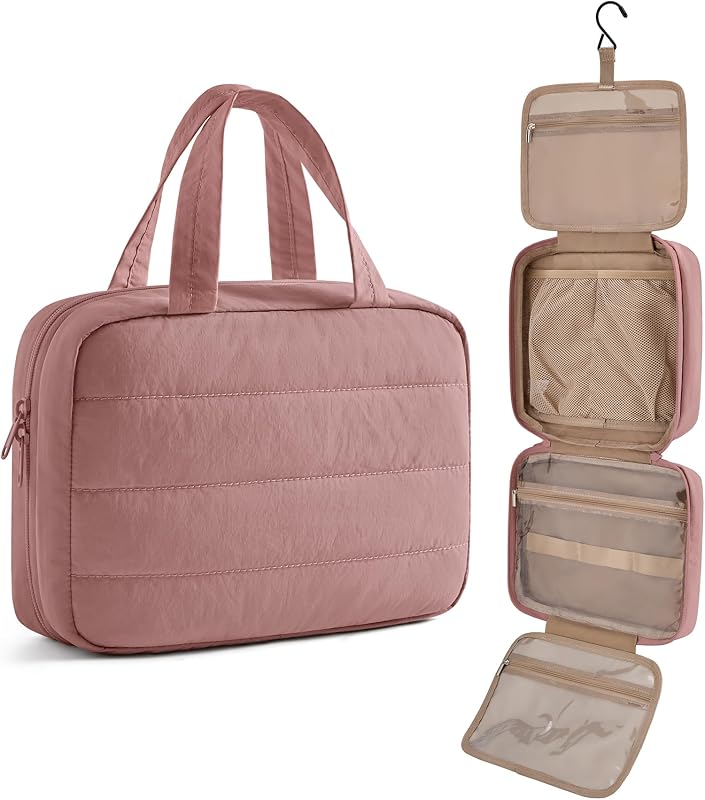 Necessaire de viagem LIGHT FLIGHT com gancho, compartimentos e zíper, Nude Pink