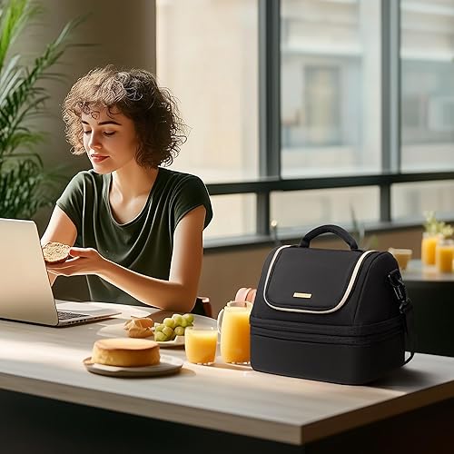 Miniatura 7 de Everfun Lonchera expandible para mujeres con contenedor, regalos de Navidad, bolsa de almuerzo de doble cubierta, aislada, a prueba de fugas, bolsa