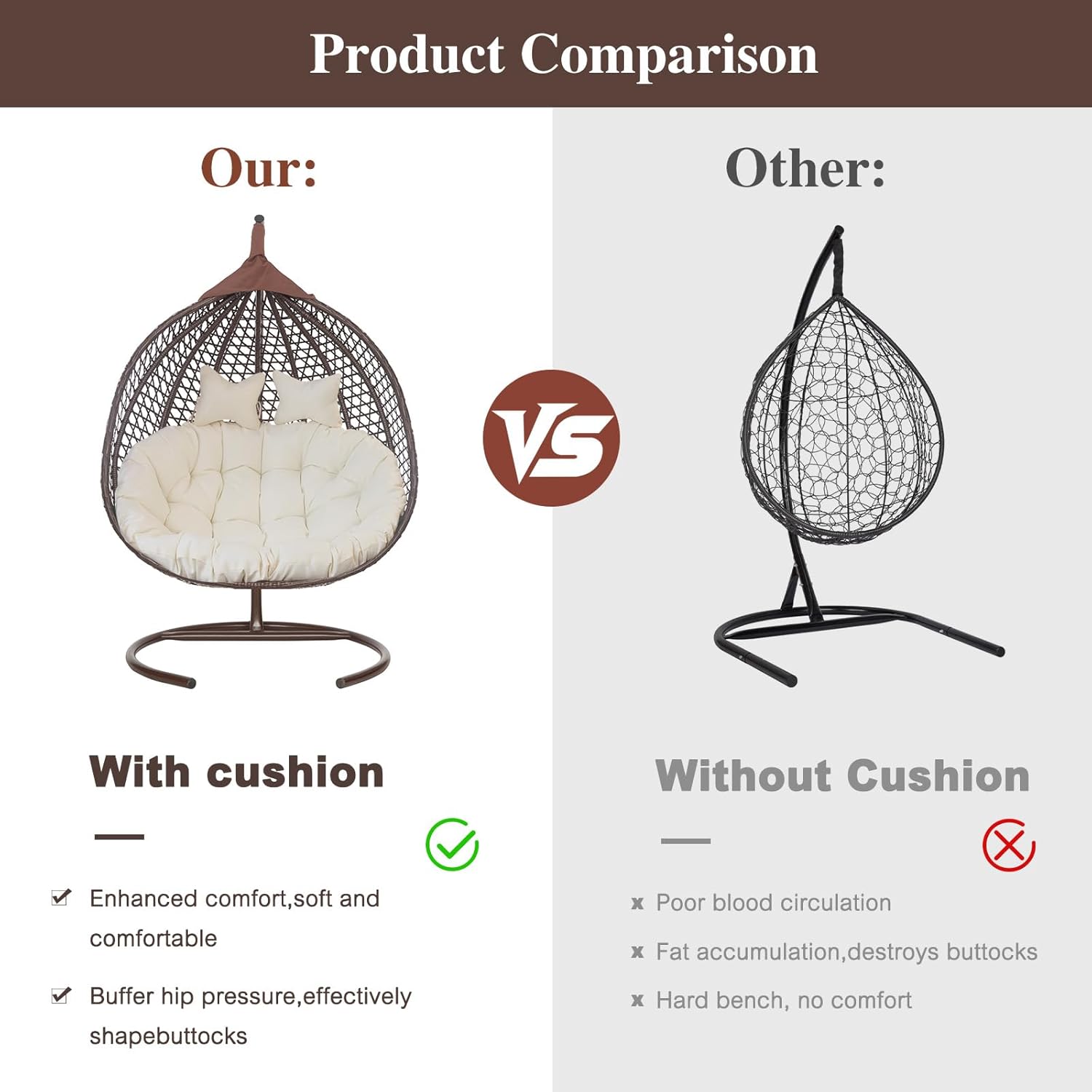 Boshen Double Egg Chair Cushion Replacement 59x43in –2 Seater Premium Outdoor Swing Chair Pad with Ties, 6.3Inch Thickened Memory Foam & Waterproof Cover – Off-White 6 71a4M7M6DgL. AC SL1500