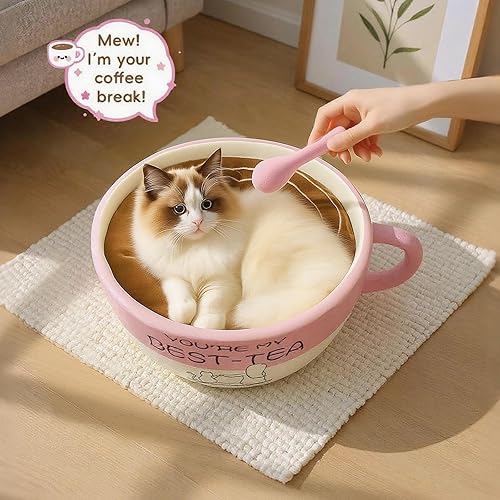 Miniatura 5 de Lindas camas para gatos, camas suaves para perros pequeños, camas lavables para cachorros y gatitos, divertida forma de taza de café, 20 pulgadas