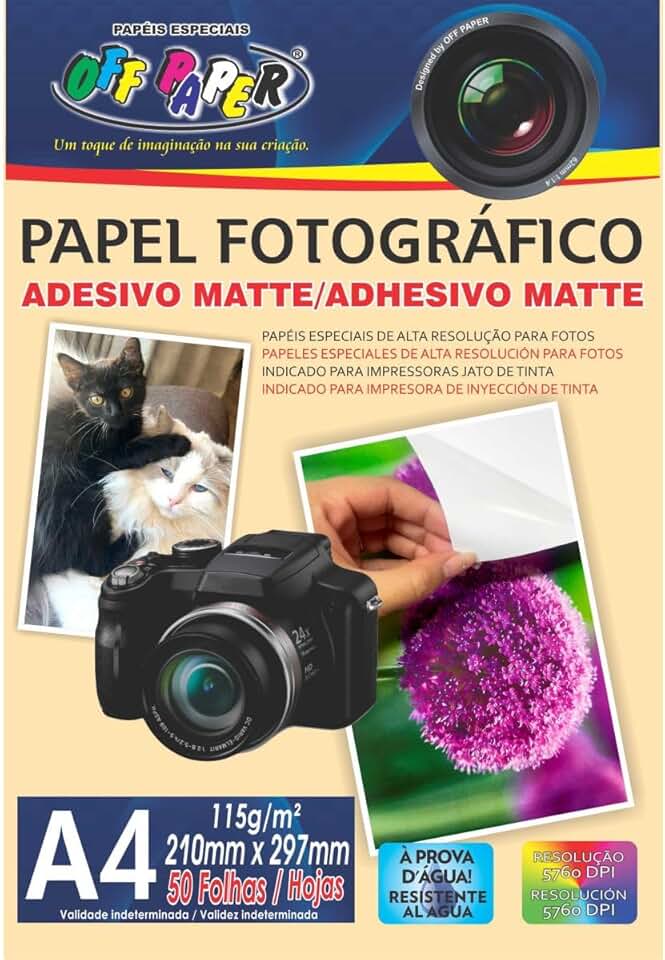Papel Fotográfico, Inkjet, A4, Matte, Adesivo 115 g, Pacote com 50 Folhas, Off Paper