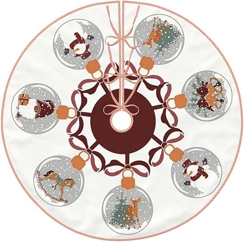 Yssammns Falda de árbol de Navidad, globos de nieve con muñeco de nieve, elfo, campanas, decoración de Navidad de ciervo, para fiestas de
