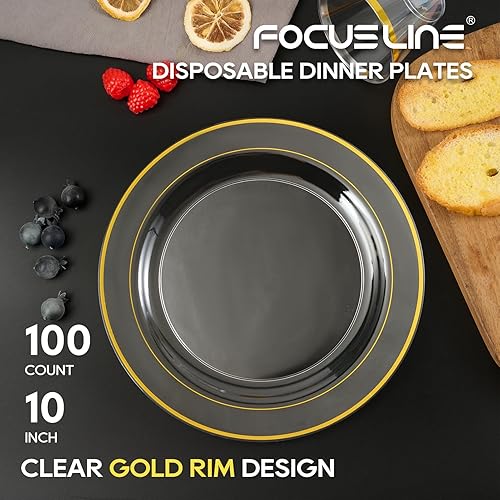 Miniatura 9 de FOCUSLINE 100 Clear Silver Plastic Plates 10 Inch, Disposable Heavy Duty Clear Plates with Silver Rim, Premium Hard Plastic Plates Fancy Disposable