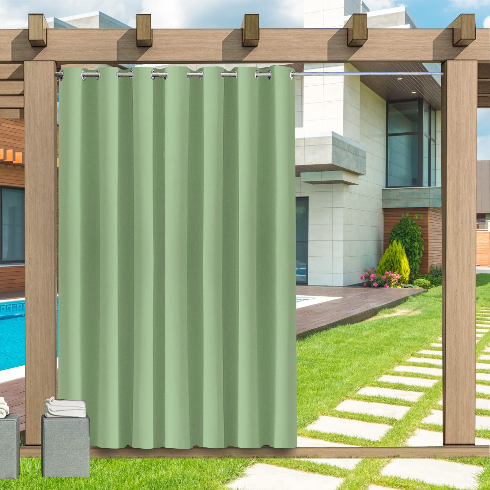 Outdoor Curtains, Outdoor Curtain with Eyelets 1 Panel, 24 Colors Outdoor Curtains Waterproof Sun Shade Patio Curtain, Privacy Screen Sun Shade Curtain for Balcony Patio Porch Pergola, B177xH259CM
