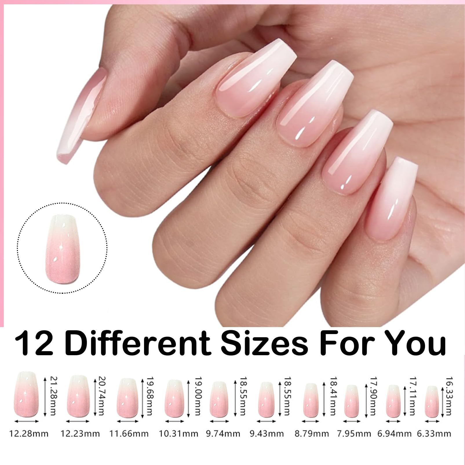 OKAQEE 240 Stück Falsche Nägel Tips Set - Französisch Full Cover Nageltips - Künstliche Nägel Nail Art Manicure Fake Nails für Damen und Frauen (Gradient Rosa Short DMDT-03, Normal)