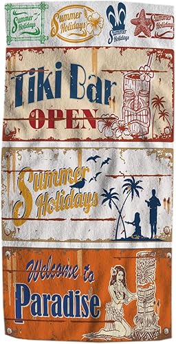Toalla de mano vintage de verano, Tiki Bar Welcame to Paradise, toallas de mano suaves y absorbentes para baño, cocina, playa, spa, gimnasio, yoga,