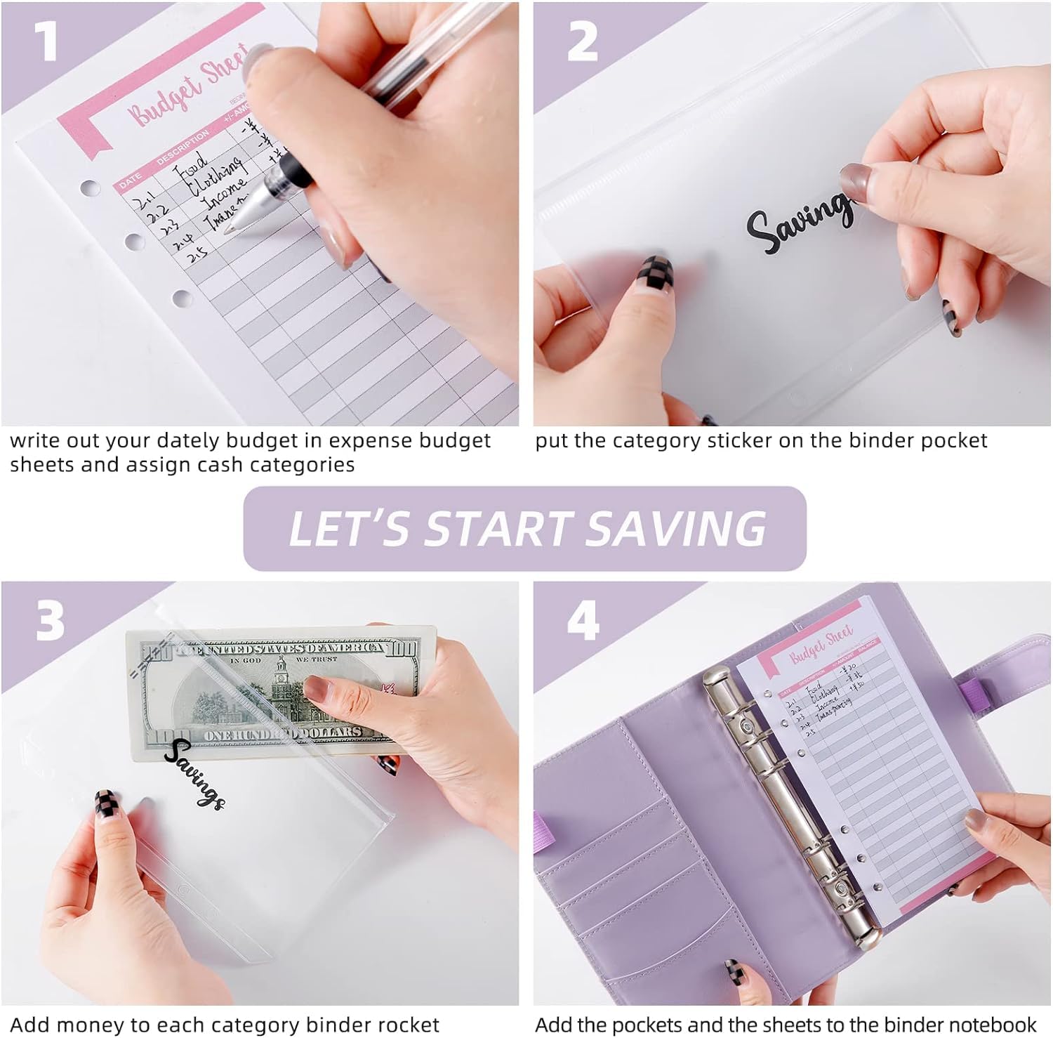 Spellwish Budget Binder With Cash Envelopes for Budgeting - Money Organizer, Leather A6 Binder With Zipper (Purple) 1