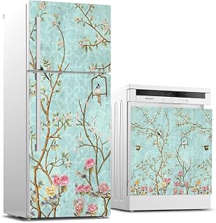 Buzdolabı ve Bulaşık Makinası Beyaz Eşya Sticker Kaplama Küçük Çiçekler Ağaç
