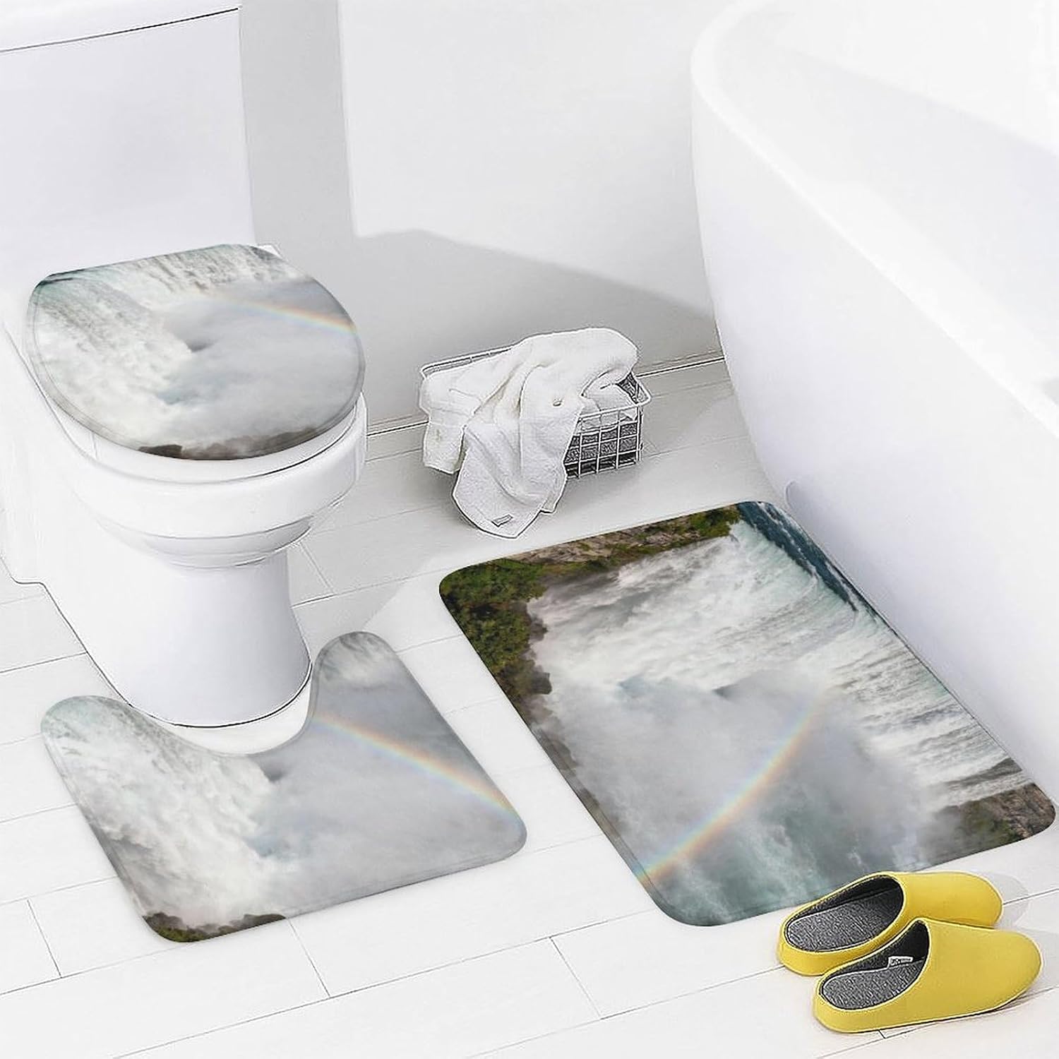 4 Piece Bathroom Rug Set with Shower Curtain, Non-Slip Bath Mat Toilet Cover Set, Great Falls Bathroom Rug Sets