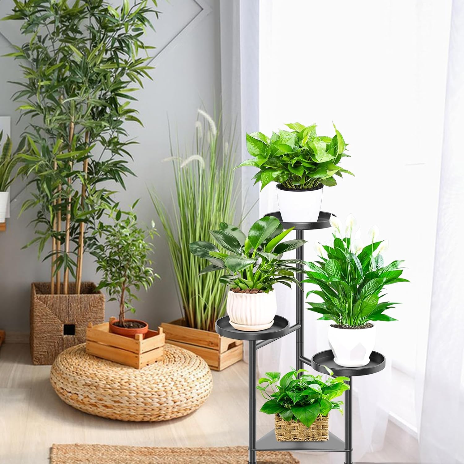 4 Tier Plant Stand Indoor Flower Shelf, Metal Flower Pot Stands for Indoor Plants, Black Corner Tall Plant Display Holder for Patio Garden Living Room Balcony Bedroom image 5