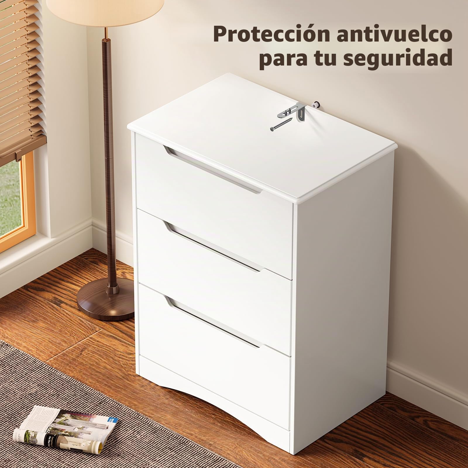 Bealife Cómoda 3 Cajones, Comodas y Cajoneras Dormitorio, Cómoda Dormitorio, Armario de Almacenamiento, para Dormitorios Salón, Pasillo, 82 x 60 x 40cm(Blanco)