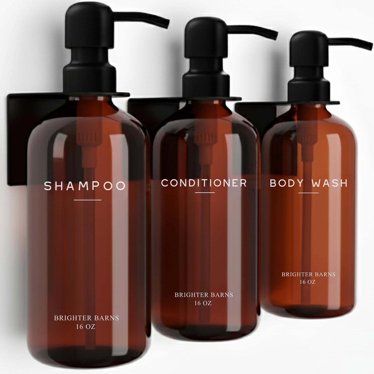 Amber Shampoo and Conditioner Dispenser Set Wall Mounted by Brighter Barns - Plastic Shower Dispenser Set - 3 Chamber Dril... - Review, Price and Buying Guide