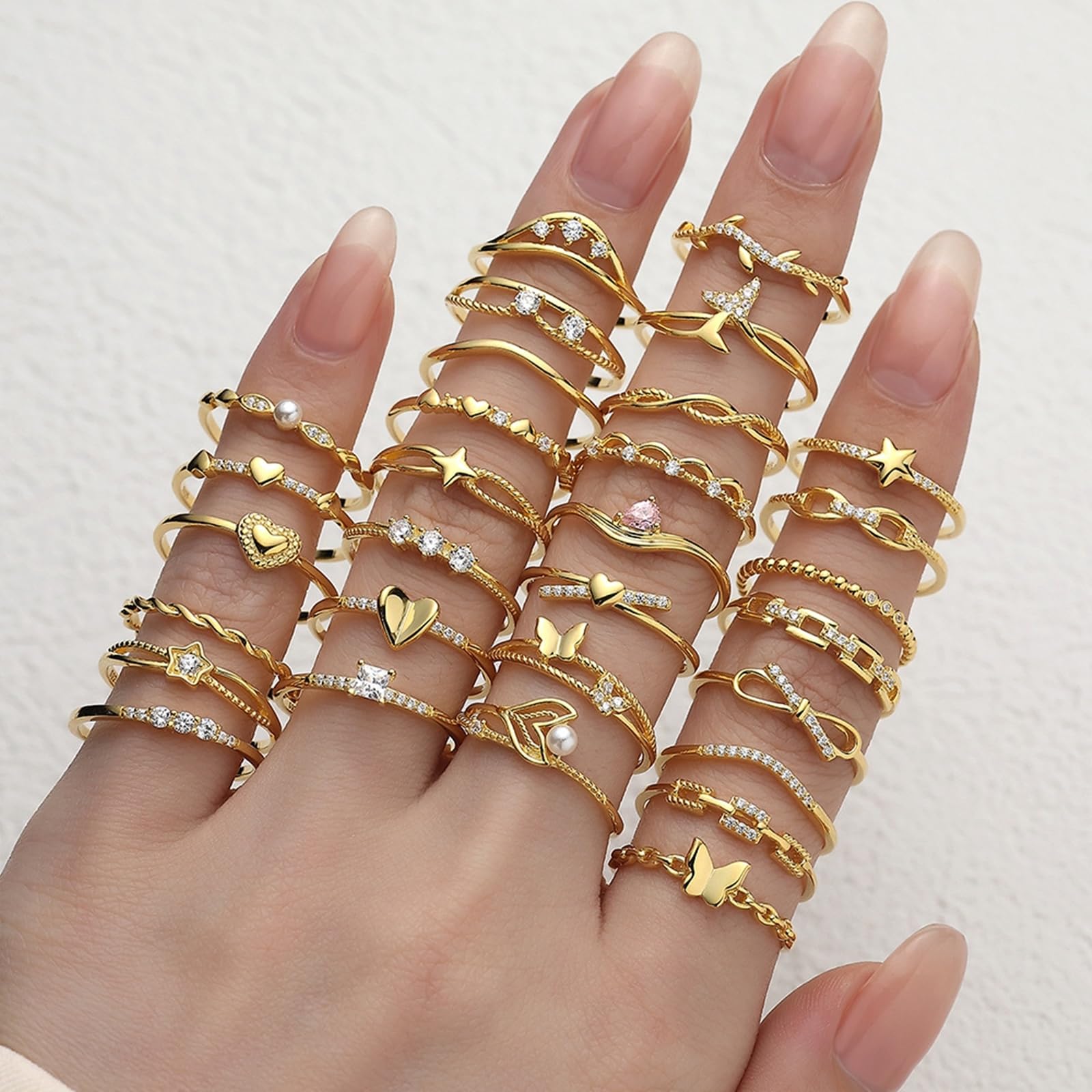 Anillos de oro para mujer, anillo de compromiso, anillo de oro amarillo, estrella sin piedra, anillos de boda de oro real