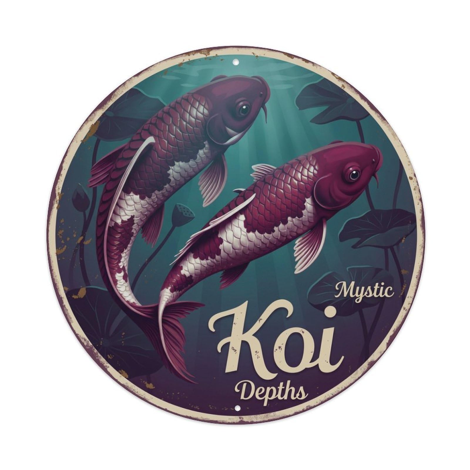 Xanthor Style Koi Fish Mystic Depths Enigma Waters Metal Tin Sign