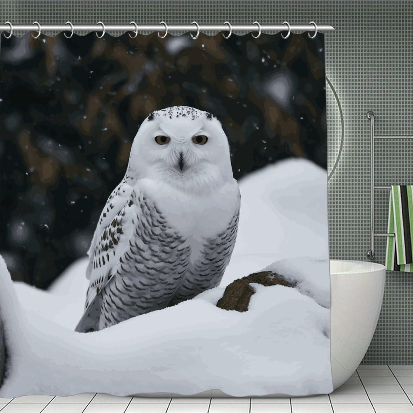FekiLoot Snow Owl Shower Curtain Minimalist Thick Bathroom Curtain Washable Modern Bathroom Shower Curtain Heavy Duty Waterproof Cloth Bath Curtain with Hooks 70.8"x70.8"