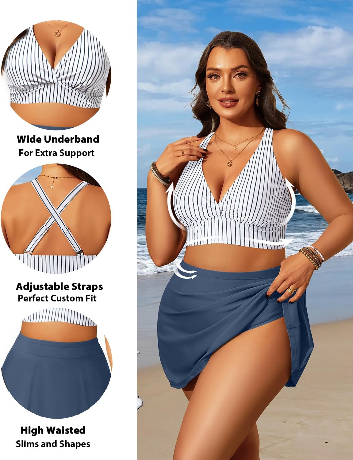 Women's Plus Size High Waisted Bikini - Two Piece Swimsuit with Skirt 2025 Tummy Control Bathing Suit with Pocket